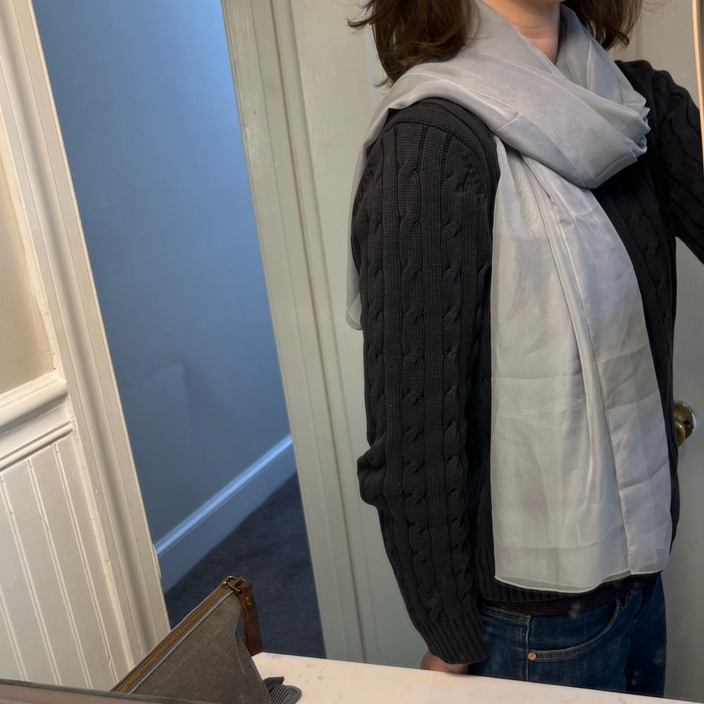 Long gray satin scarf